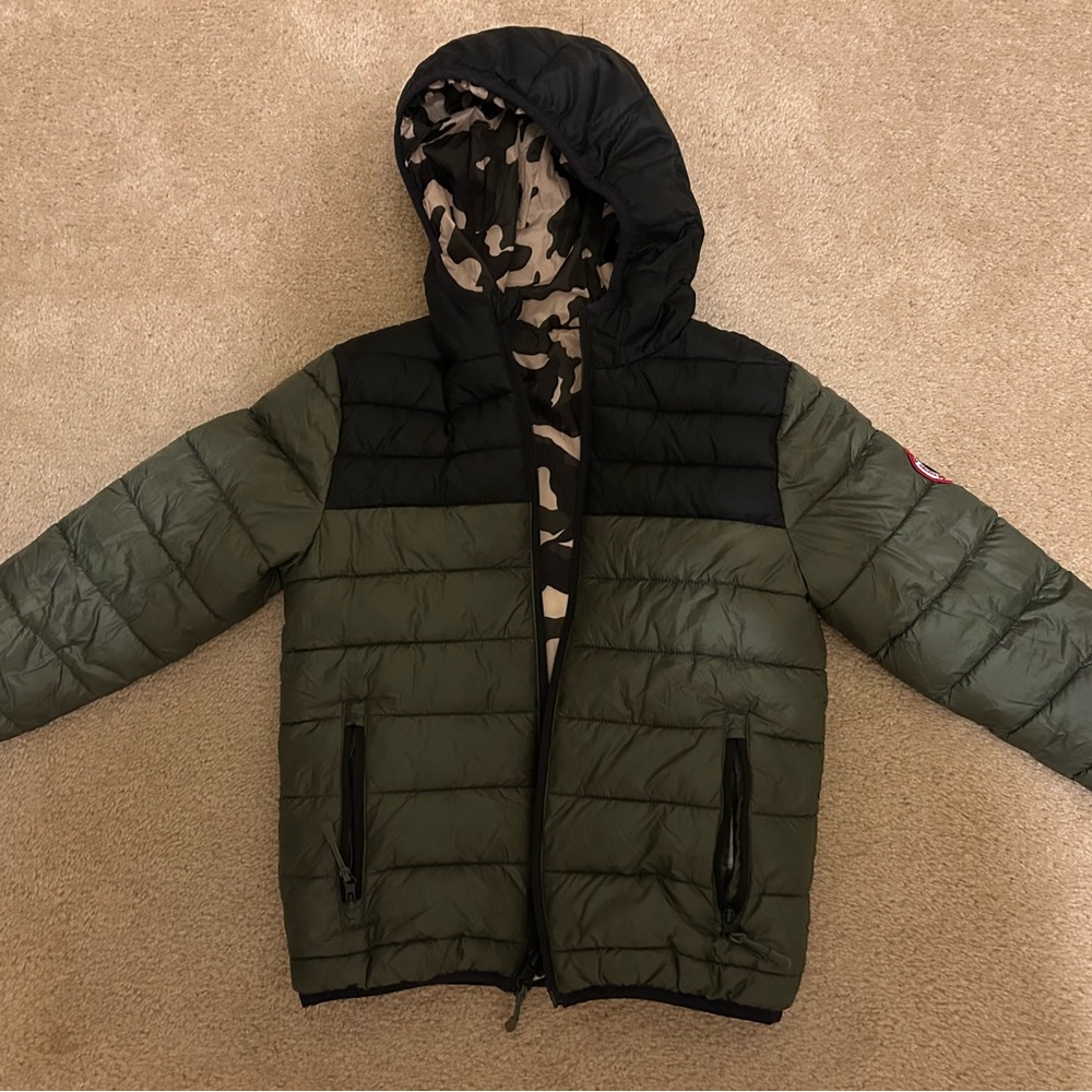 Stylish Olive and Black Kids Puffer Jacket